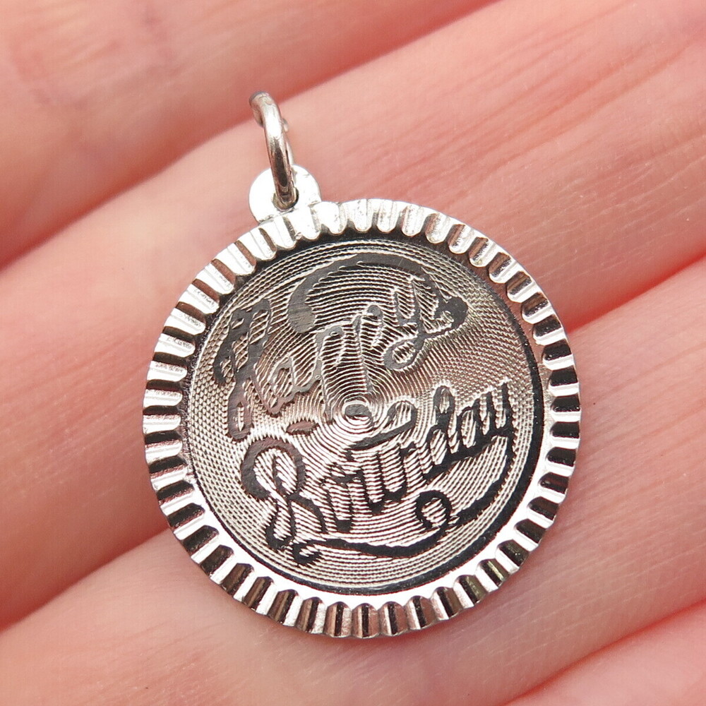 925 Sterling Silver Vintage ISJC Happy Birthday Mini Charm Pendant
